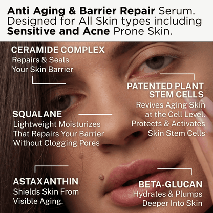 Regenerative Anti Aging Barrier Repair Face Serum for Sensitive Skin - Hydrating Face Moisturizer - Argan Moss Stem Cells - Astaxanthin, Ceramides, Beta Glucan, Squalane - Retinol Alternative - PowerV